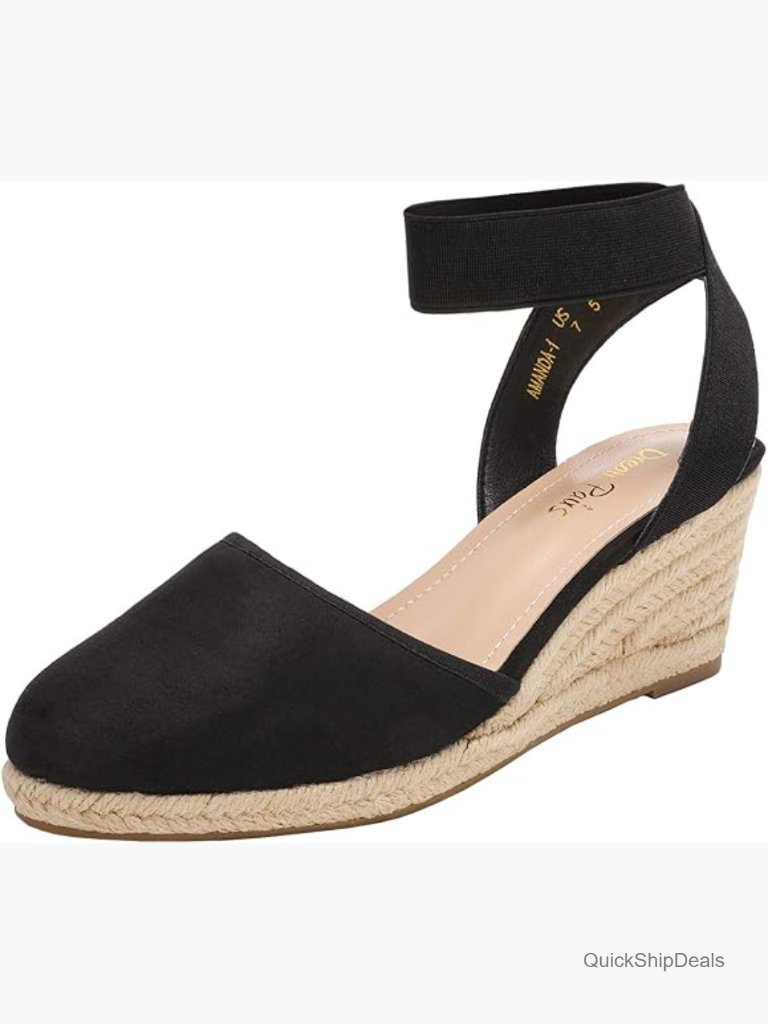 Elastic Ankle Strap Espadrilles Wedge Sandals With Faux Suede Upper